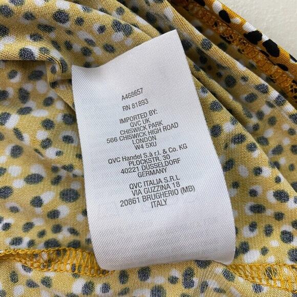 Susan Graver Liquid Knit Top Womens 4X Yellow Polka Dot Square Neck Elbow Sleeve - Picture 12 of 14